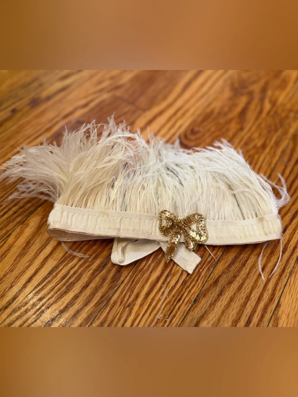 Cream Feather Headband with Gold Sequin Bow - Kids Accessories